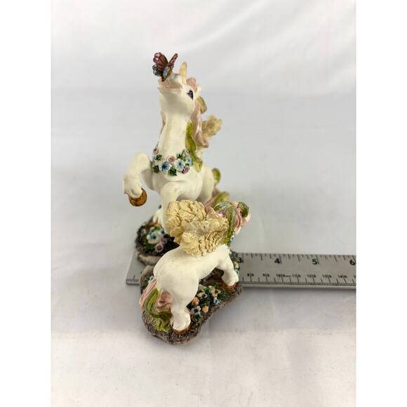 Vintage Hand Painted Unicorn Resin Figurine Whimsical Floral 1980s Mom and Baby - Picture 4 of 14